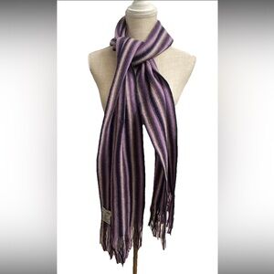 WILLIAM BRUNTON Hand Knit Scarf 100% Pure Lambswool Fringe Purple Striped